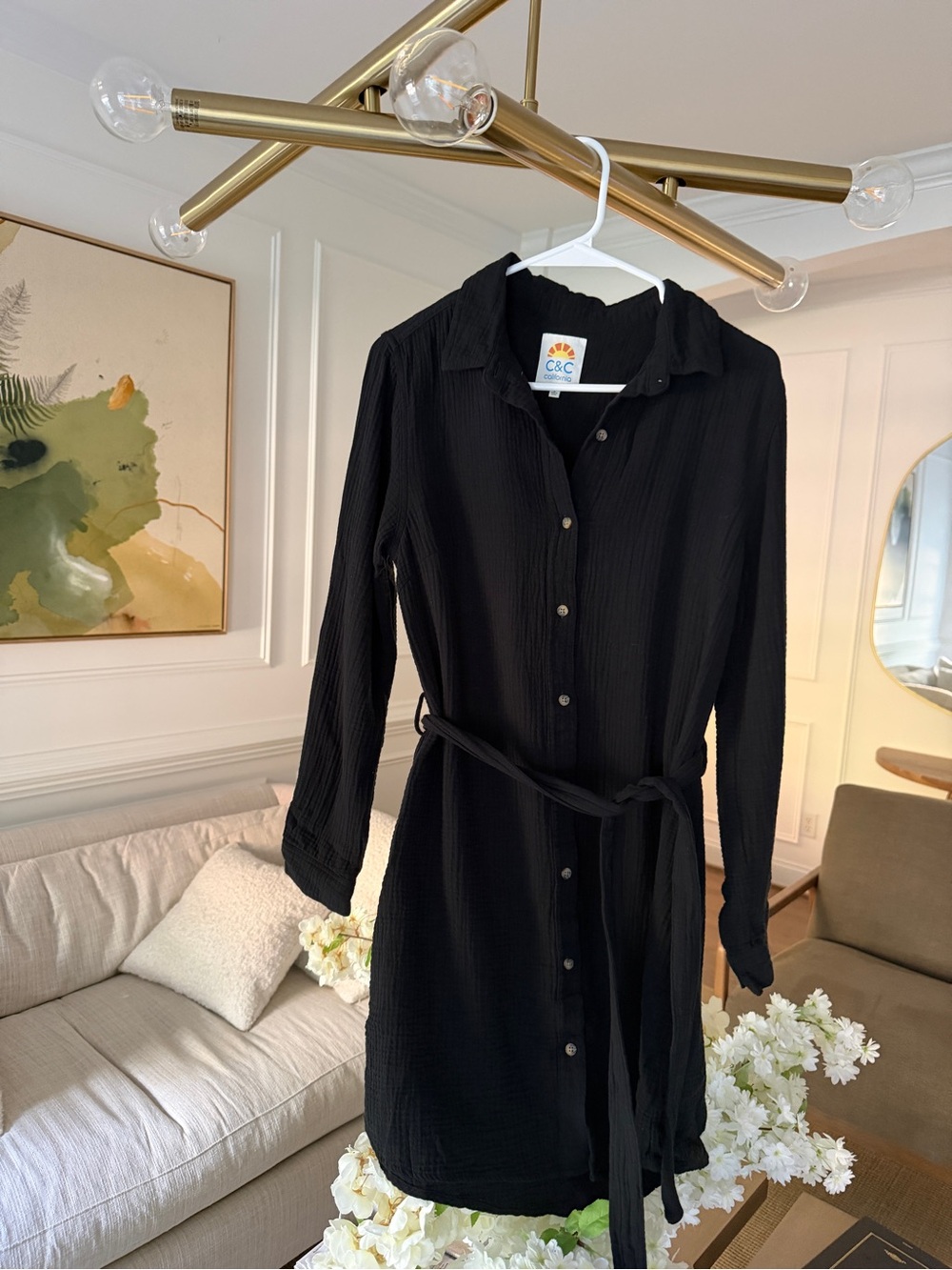 C&C California Black Long-Sleeve Button Front Shirtdress
